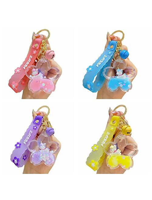 Wimeti Cute Unicorn Keychain Kawaii Liquid Quicksand Keychains Wrist Lanyard Wristlet Strap for Girl Woman