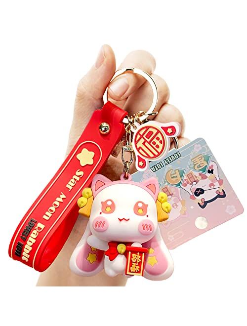 YOU WIZV Keychain for Women Star-Moon Rabbit Key Ring Demon Rabbit Charm Bag Accessory Lovers Best Friend Gift