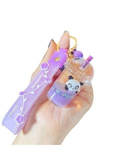 TOU-BEGUIN Cute panda Key Ring Decoration, Liquid Quicksand Floating Fox Handbag Accessories