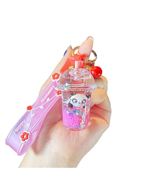 TOU-BEGUIN Cute panda Key Ring Decoration, Liquid Quicksand Floating Fox Handbag Accessories