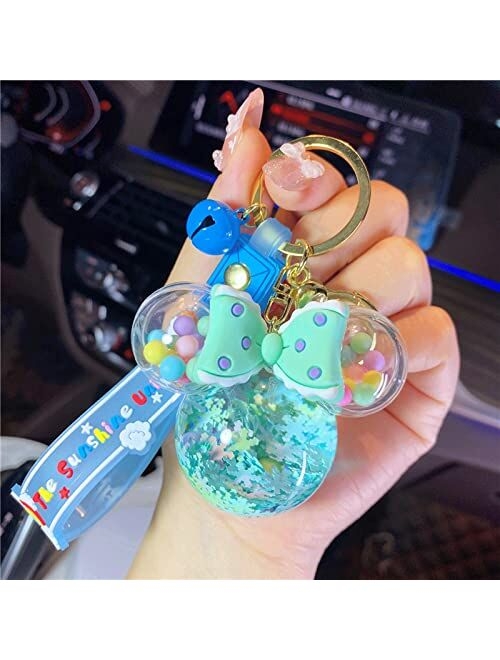 TOU-BEGUIN Bowknot Ear Key Ring Decoration, Liquid Quicksand Floating Jelly Bean Handbag Accessories