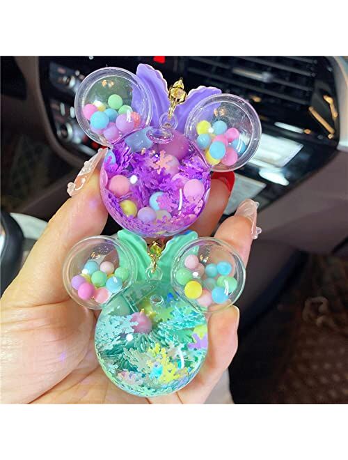 TOU-BEGUIN Bowknot Ear Key Ring Decoration, Liquid Quicksand Floating Jelly Bean Handbag Accessories