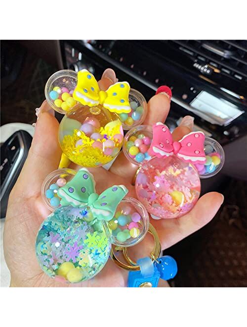 TOU-BEGUIN Bowknot Ear Key Ring Decoration, Liquid Quicksand Floating Jelly Bean Handbag Accessories