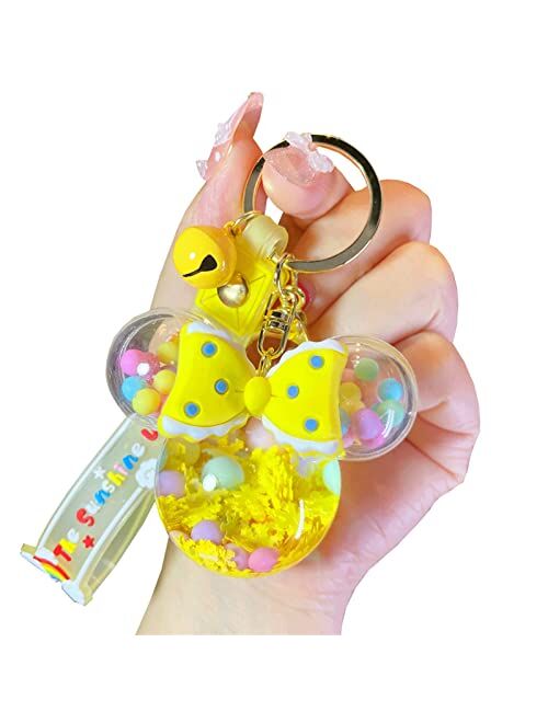 TOU-BEGUIN Bowknot Ear Key Ring Decoration, Liquid Quicksand Floating Jelly Bean Handbag Accessories