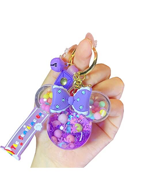 TOU-BEGUIN Bowknot Ear Key Ring Decoration, Liquid Quicksand Floating Jelly Bean Handbag Accessories