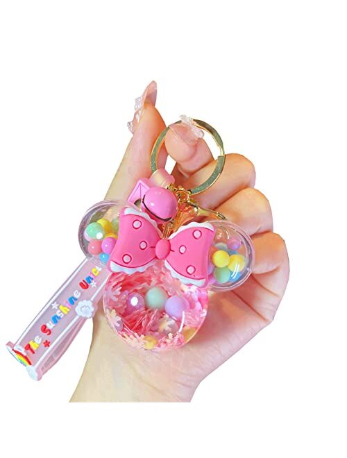 TOU-BEGUIN Bowknot Ear Key Ring Decoration, Liquid Quicksand Floating Jelly Bean Handbag Accessories