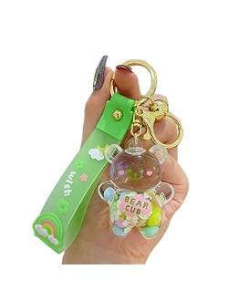 BEXOA Cute Liquid Keychain Christmas Gift - New Year Kawaii Keychains Floating Bear Backpack Charms Women Men Car Key Ring
