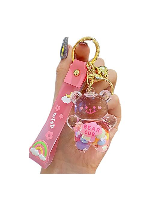 BEXOA Cute Liquid Keychain Christmas Gift - New Year Kawaii Keychains Floating Bear Backpack Charms Women Men Car Key Ring