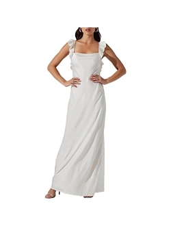 Bryna Women's Satin Ruffled Square Neck Slip Dress