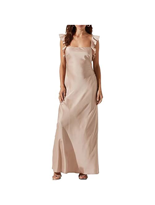 ASTR the label Bryna Women's Satin Ruffled Square Neck Slip Dress