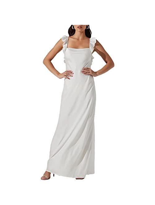 ASTR the label Bryna Women's Satin Ruffled Square Neck Slip Dress