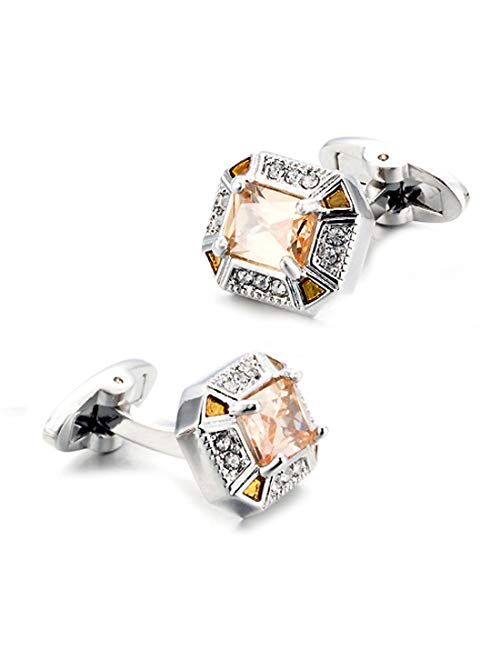 Uniqsum Hexagon Chic Crystal Cufflinks Crystal Gem stone Cuff links