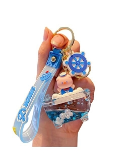 TOU-BEGUIN Keychain, Cute Creative Bathtub Design Key Ring Decoration, Character Floating Cartoon Animals Liquid Quicksand Handbag Key Chains Accessories for Kids Boys Gi