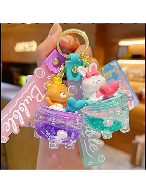 TOU-BEGUIN Keychain, Cute Creative Bathtub Design Key Ring Decoration, Character Floating Cartoon Animals Liquid Quicksand Handbag Key Chains Accessories for Kids Boys Gi