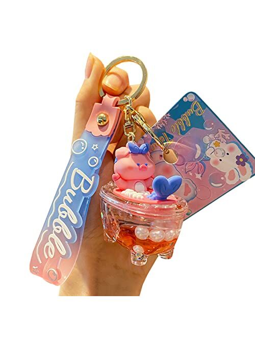 TOU-BEGUIN Keychain, Cute Creative Bathtub Design Key Ring Decoration, Character Floating Cartoon Animals Liquid Quicksand Handbag Key Chains Accessories for Kids Boys Gi