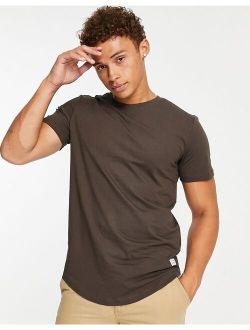 Essentials cotton longline curve hem T-shirt in brown