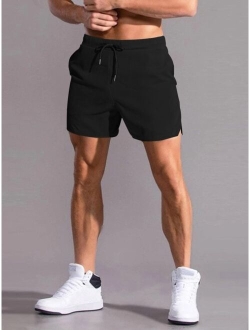 Men Drawstring Waist Slant Pocket Shorts