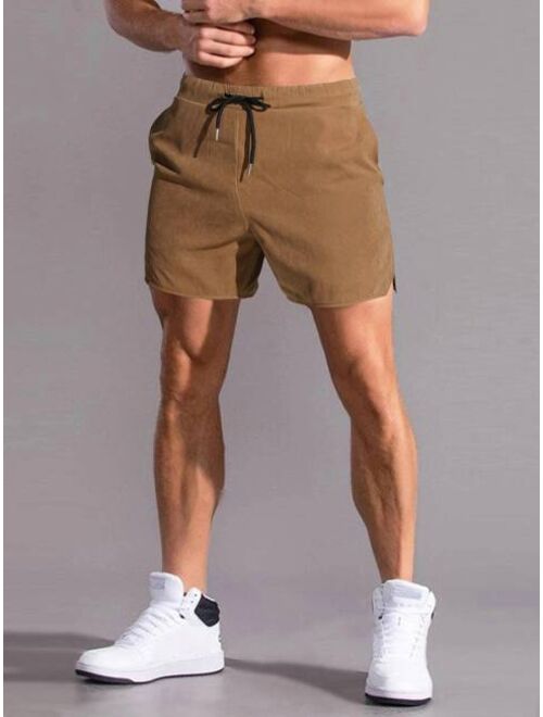 Men Drawstring Waist Slant Pocket Shorts