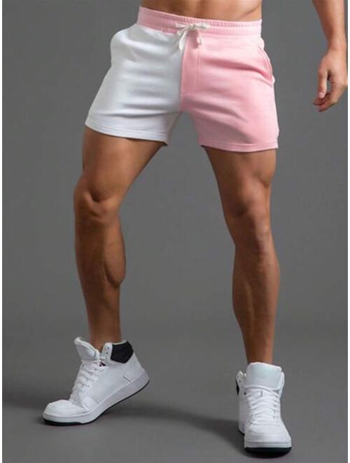 Men Two Tone Drawstring Waist Shorts