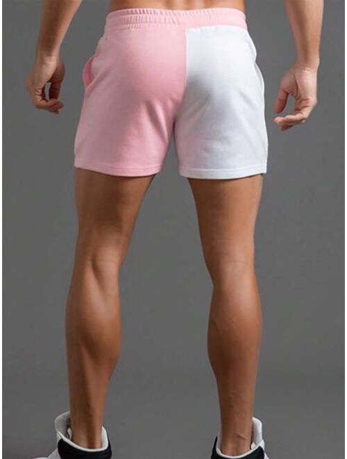 Men Two Tone Drawstring Waist Shorts