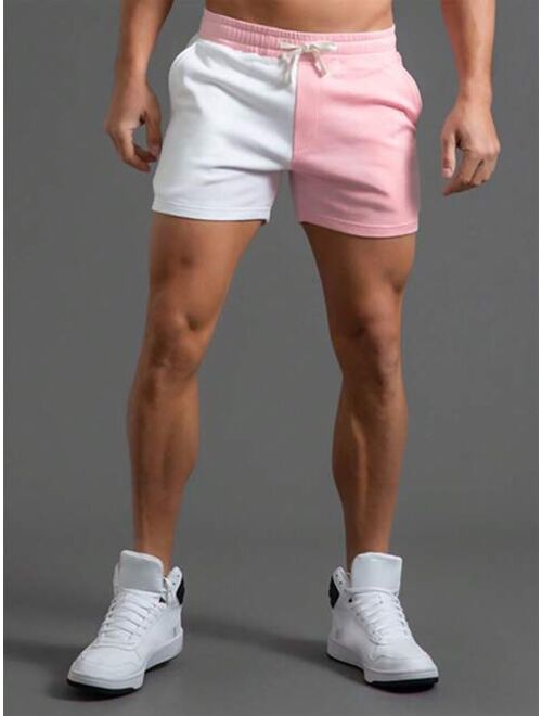 Men Two Tone Drawstring Waist Shorts