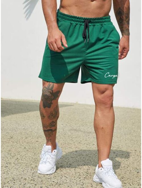 Extended Sizes Men Letter Graphic Drawstring Waist Shorts