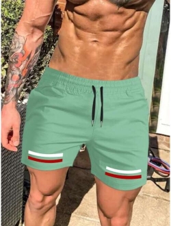 Men Striped Print Drawstring Waist Shorts