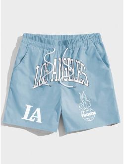 Guys Letter Graphic Drawstring Waist Shorts