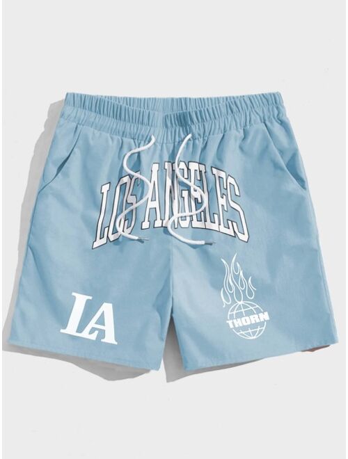 ROMWE Guys Letter Graphic Drawstring Waist Shorts