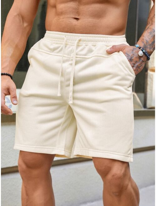 Men Solid Drawstring Waist Shorts