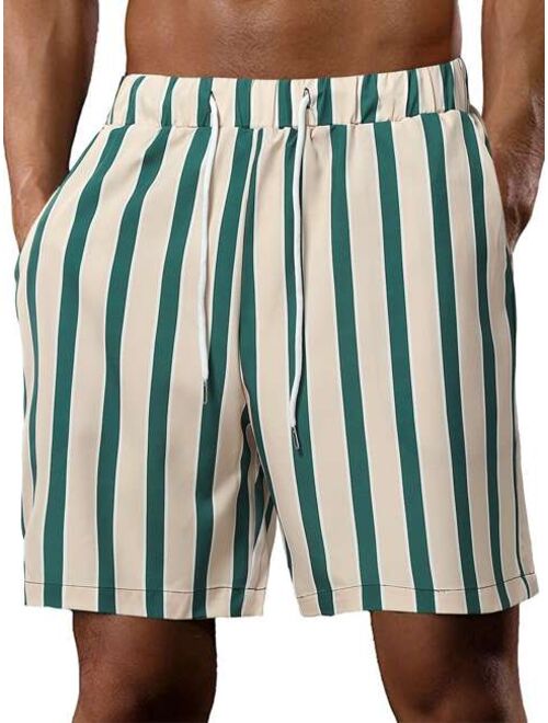 Men Striped Drawstring Waist Shorts