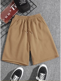 Men Drawstring Waist Slant Pocket Shorts