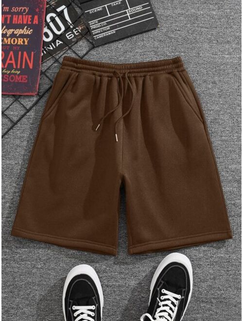 Men Drawstring Waist Slant Pocket Shorts