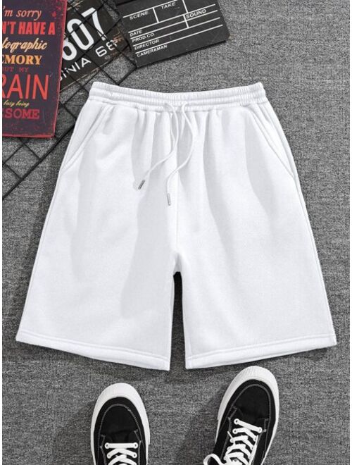 Men Drawstring Waist Slant Pocket Shorts