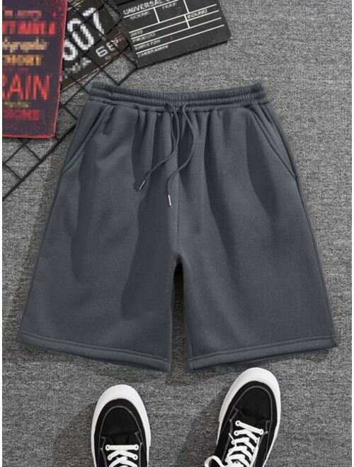 Men Drawstring Waist Slant Pocket Shorts