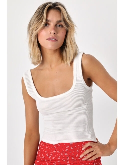 Leisure Life Lavender Ribbed Square-Neck Cropped Tank Top