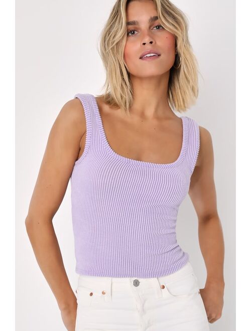 Lulus Leisure Life Lavender Ribbed Square-Neck Cropped Tank Top