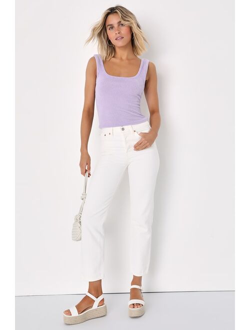 Lulus Leisure Life Lavender Ribbed Square-Neck Cropped Tank Top