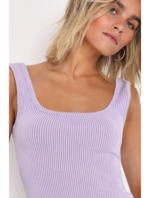 Lulus Leisure Life Lavender Ribbed Square-Neck Cropped Tank Top