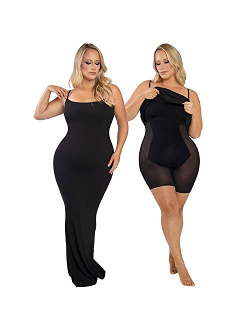 Popilush Shaper Dress Bodycon Maxi/Mini Built in Shapewear Bra 8 in 1 Women Lounge leeveless Backless Dresses