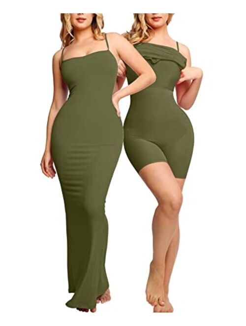 Popilush Shaper Dress Bodycon Maxi/Mini Built in Shapewear Bra 8 in 1 Women Lounge leeveless Backless Dresses