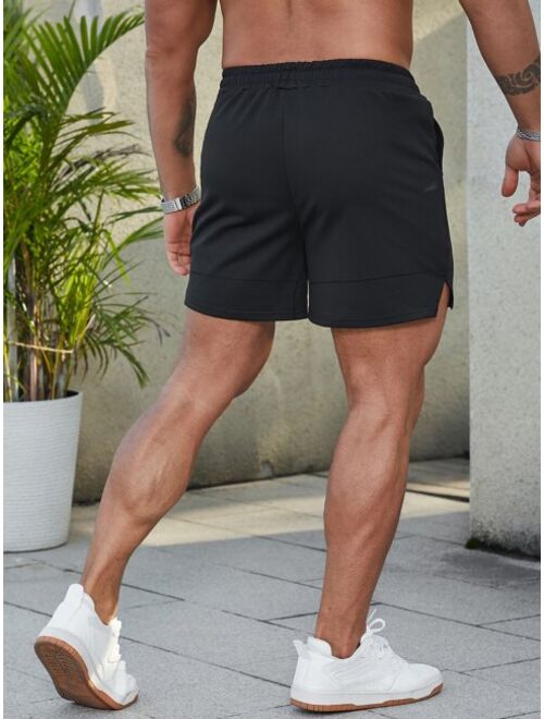 Men Drawstring Waist Split Hem Shorts