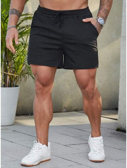 Men Drawstring Waist Split Hem Shorts