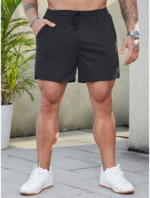 Men Drawstring Waist Split Hem Shorts