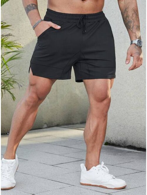 Men Drawstring Waist Split Hem Shorts