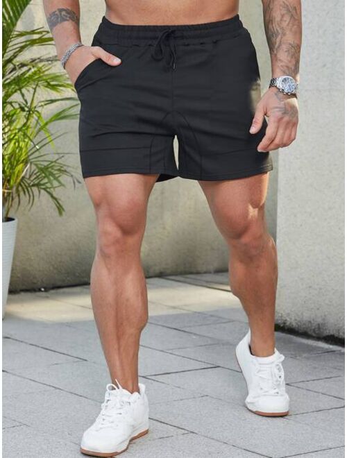 Men Drawstring Waist Split Hem Shorts