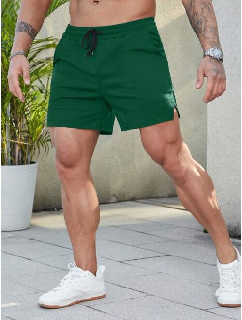 Men Drawstring Waist Split Hem Shorts