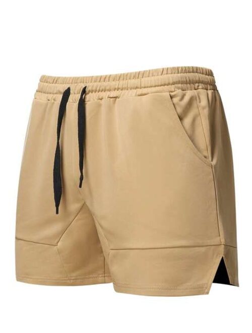 Men Drawstring Waist Split Hem Shorts