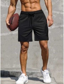 Men Solid Drawstring Waist Track Shorts