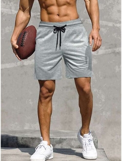 Men Solid Drawstring Waist Track Shorts